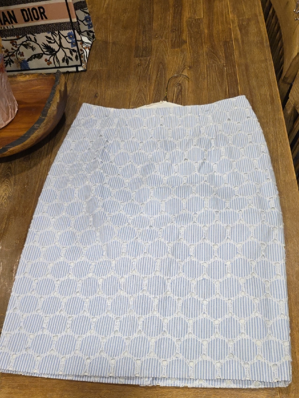 Banana Republic Light Blue & White Lace-Overlay Pencil Skirt